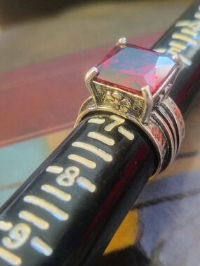 Sterling Silver 925 Ring with Square Red CZ Accent